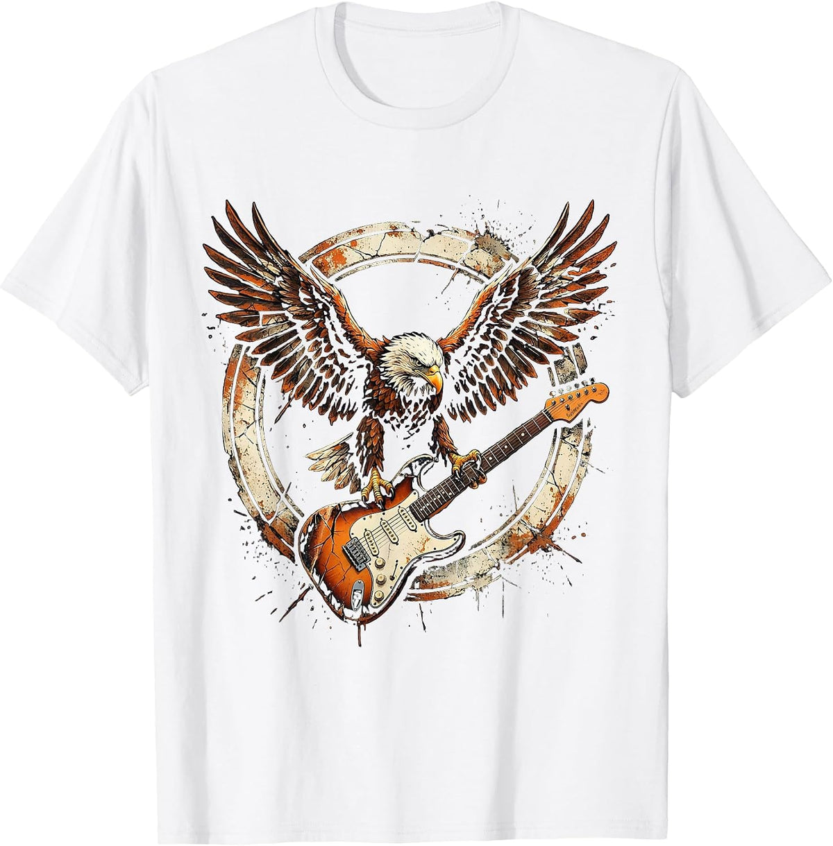 Men's Eagle Clutching Electric Guitar Graphic T-Shirt - White