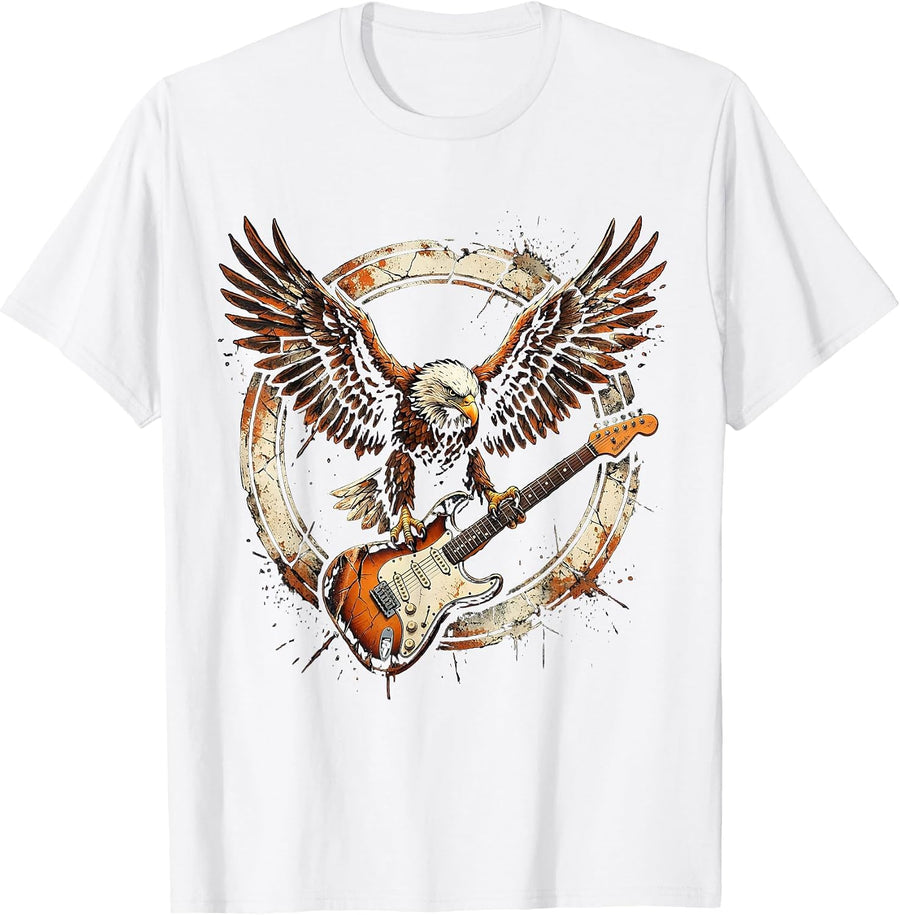 Men's Eagle Clutching Electric Guitar Graphic T-Shirt - White