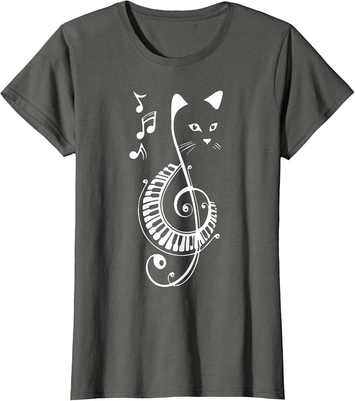 Funny Cat Kitty Music Notes T-Shirt - Asphalt Grey