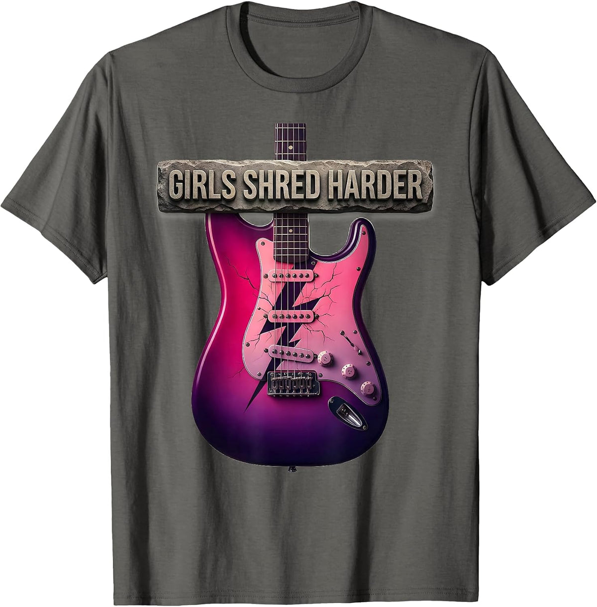 Girls Shred Harder Rock Band Graphic Design T-Shirt - Asphalt Grey