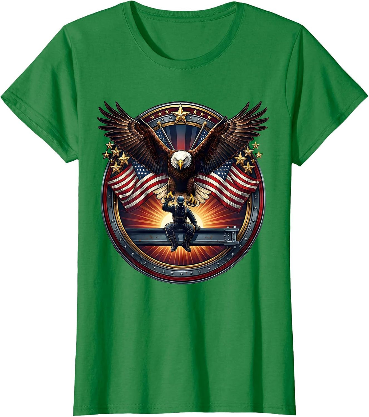 Women's Construction Worker Steel Beam Sunrise Graphic T-Shirt - Kelly Green