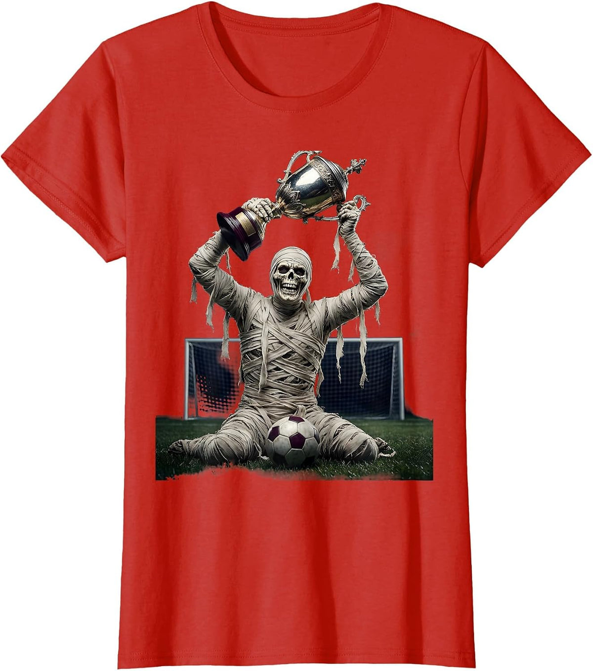 Mummy Soccer Trophy Dad Halloween Graphic T-Shirt - Red