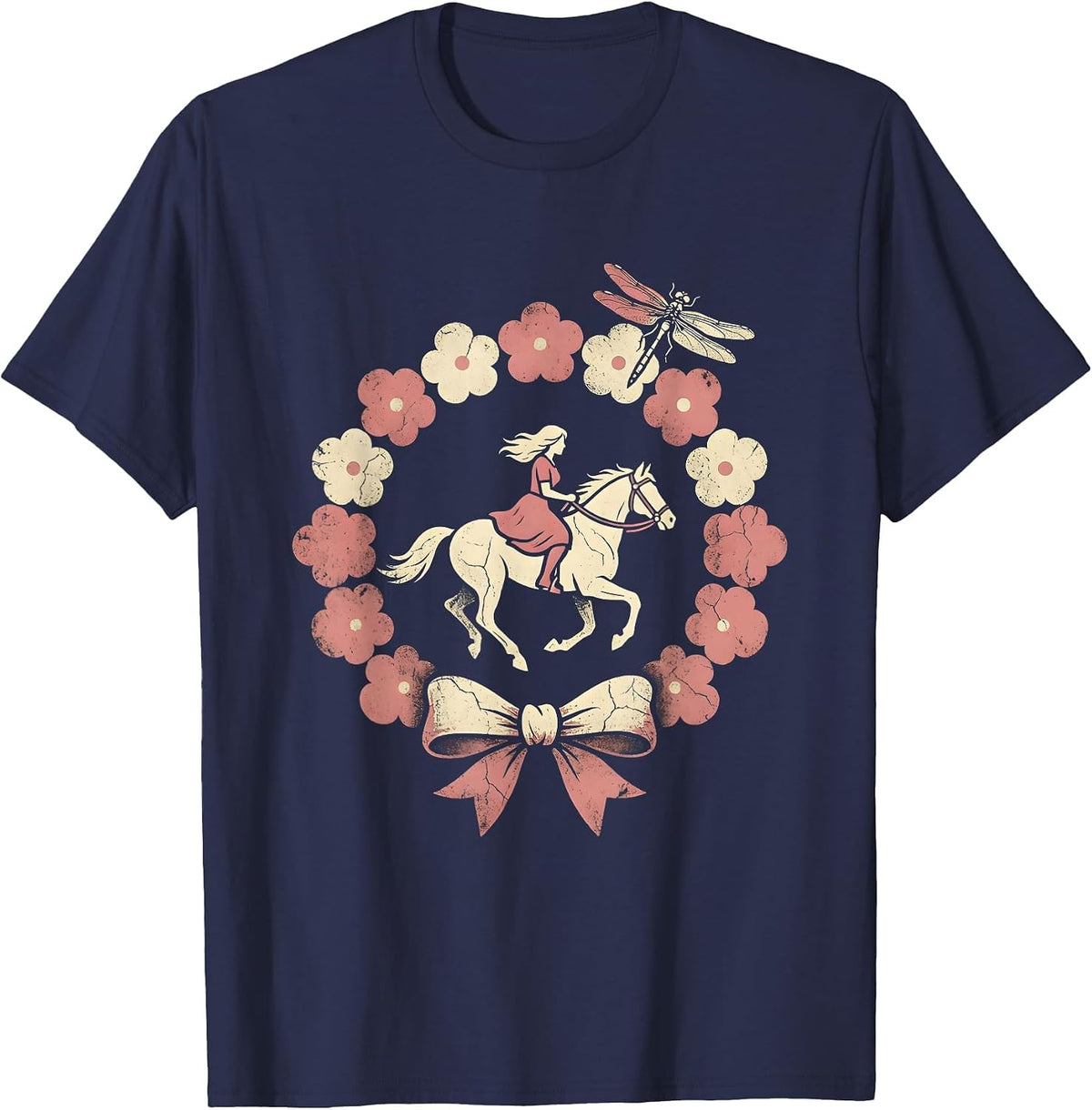 Elder Rider Full Gallop Horse Illustration T-Shirt - Navy Blue