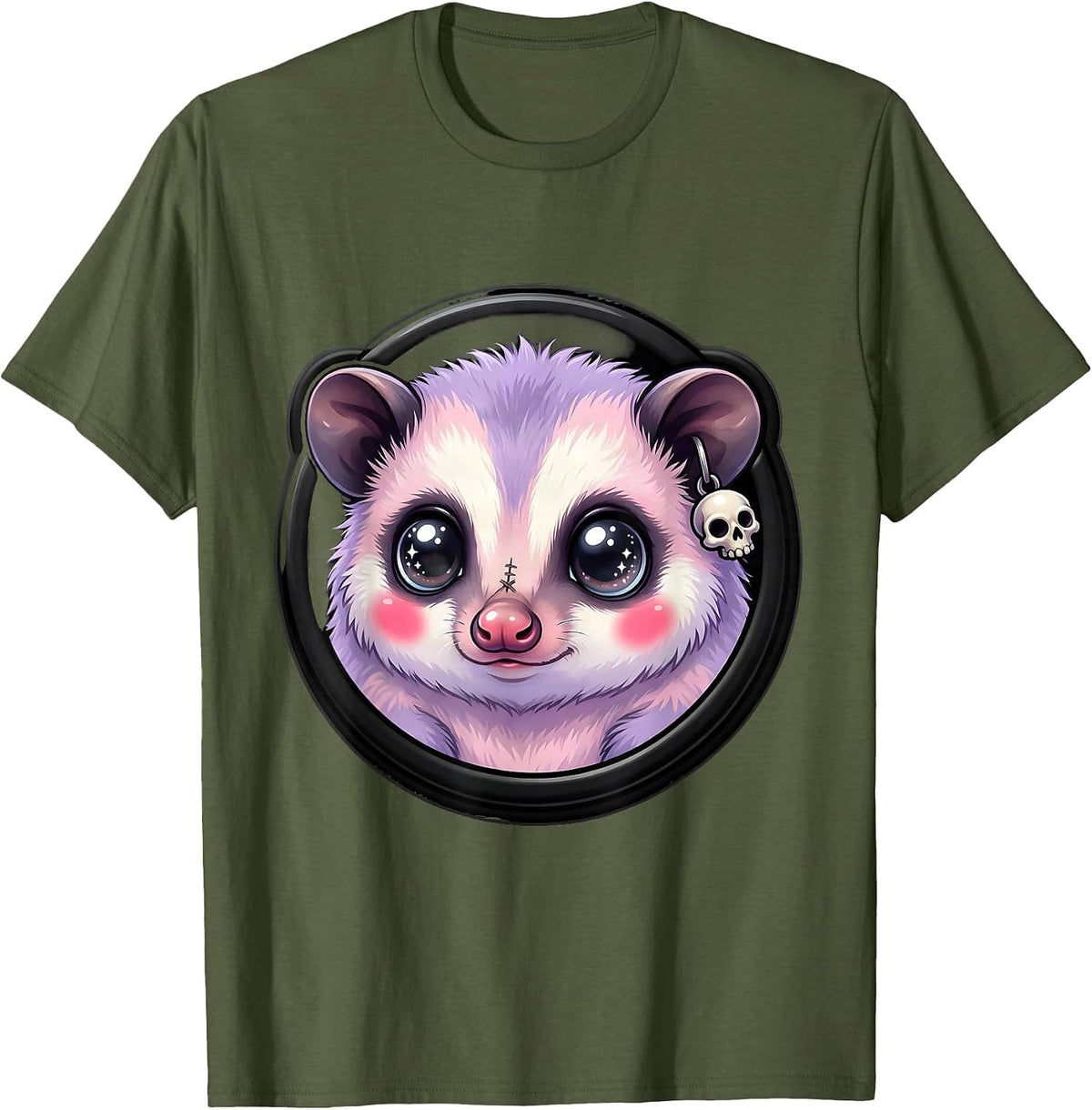 Men's Close-Up Opossum Face Graphic Tee T-Shirt - Olive Green