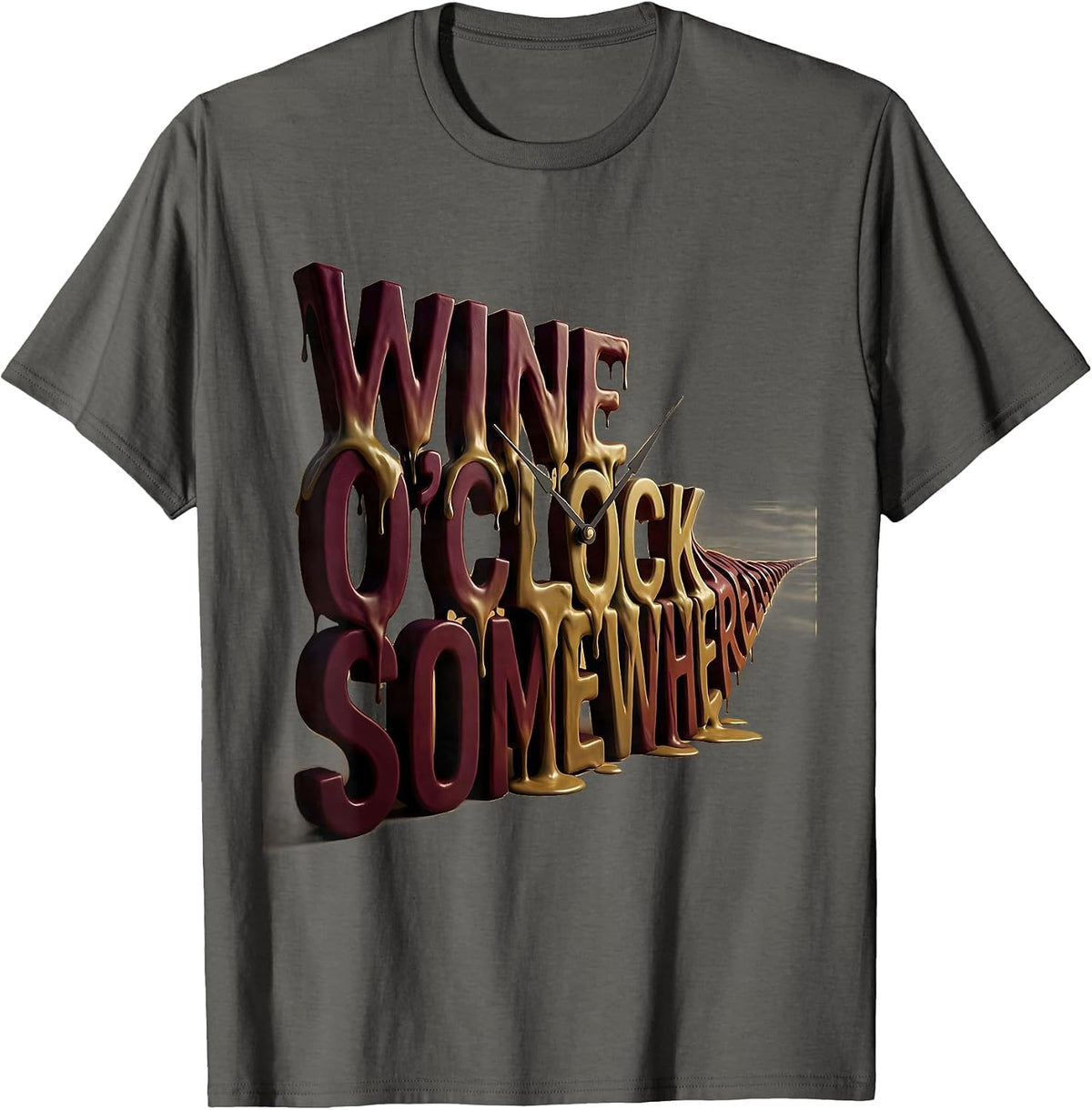 Wine O'Clock Somewhere Funny Wine Lover Design T-Shirt - Asphalt Grey