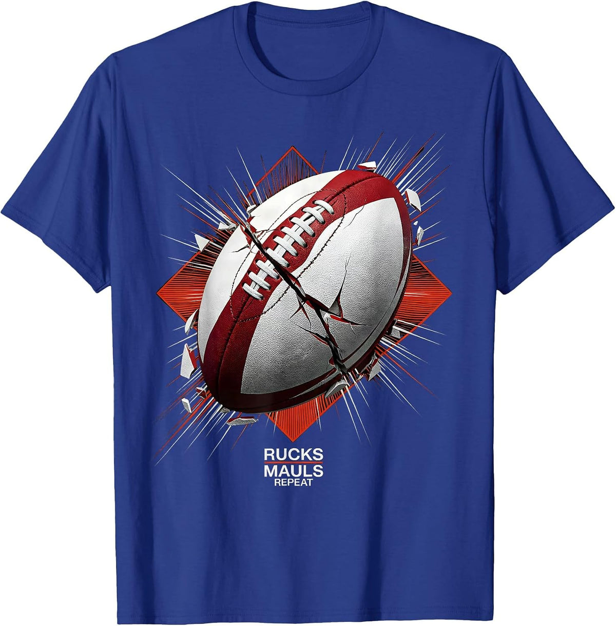 Rucks Mauls Repeat Rugby Graphic Design T-Shirt - Royal Blue