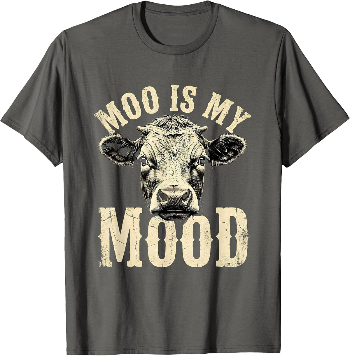 Moo Is My Mood Funny Cow Lover Design T-Shirt - Asphalt Grey