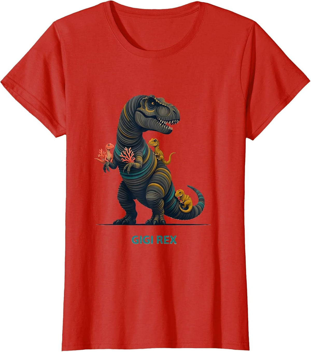 Gigi Rex Midcentury Modern Funny Dinosaur Family Humor T-Shirt - Red