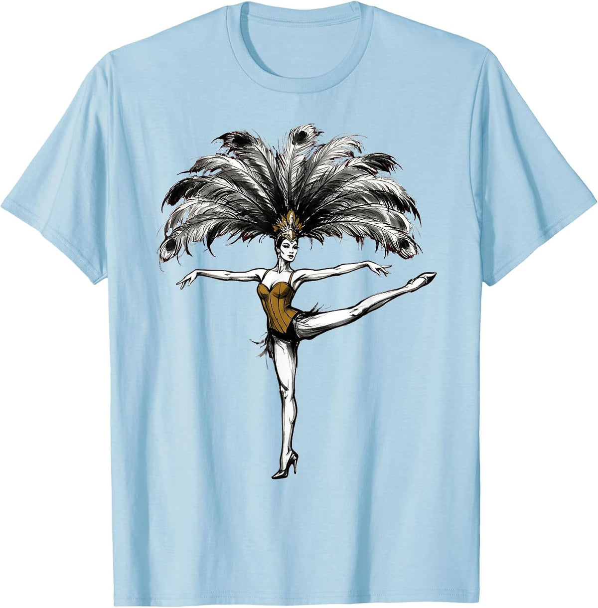 Men's Feathered Headdress Showgirl in Spotlight T-Shirt - Baby Blue