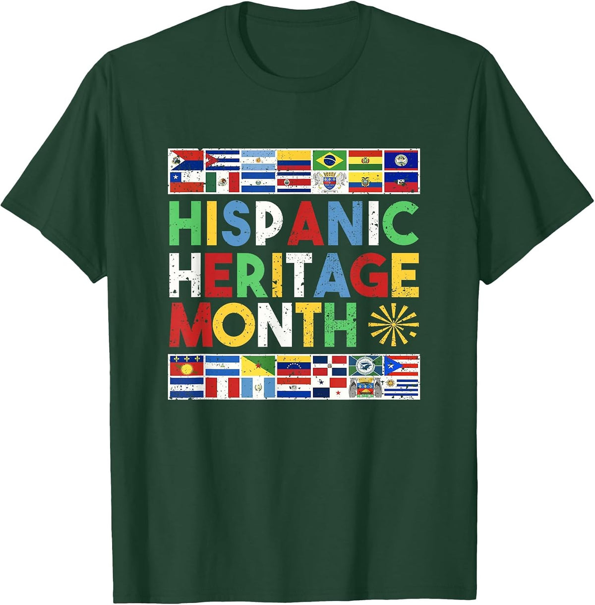 Hispanic Heritage Month Distressed Flags Tees T Shirts for Men Women Kids - Dark Green