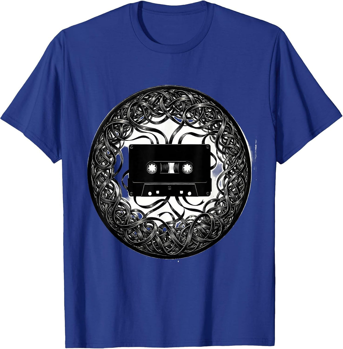 Punk Cassette Tape Unraveling Wild Chaos Art T-Shirt - Royal Blue