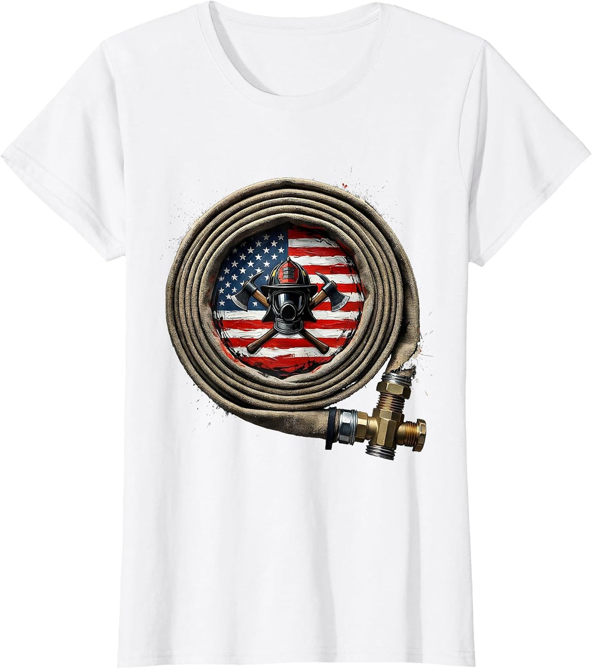Firefighter Coiled Fire Hose Graphic Tee T-Shirt - White