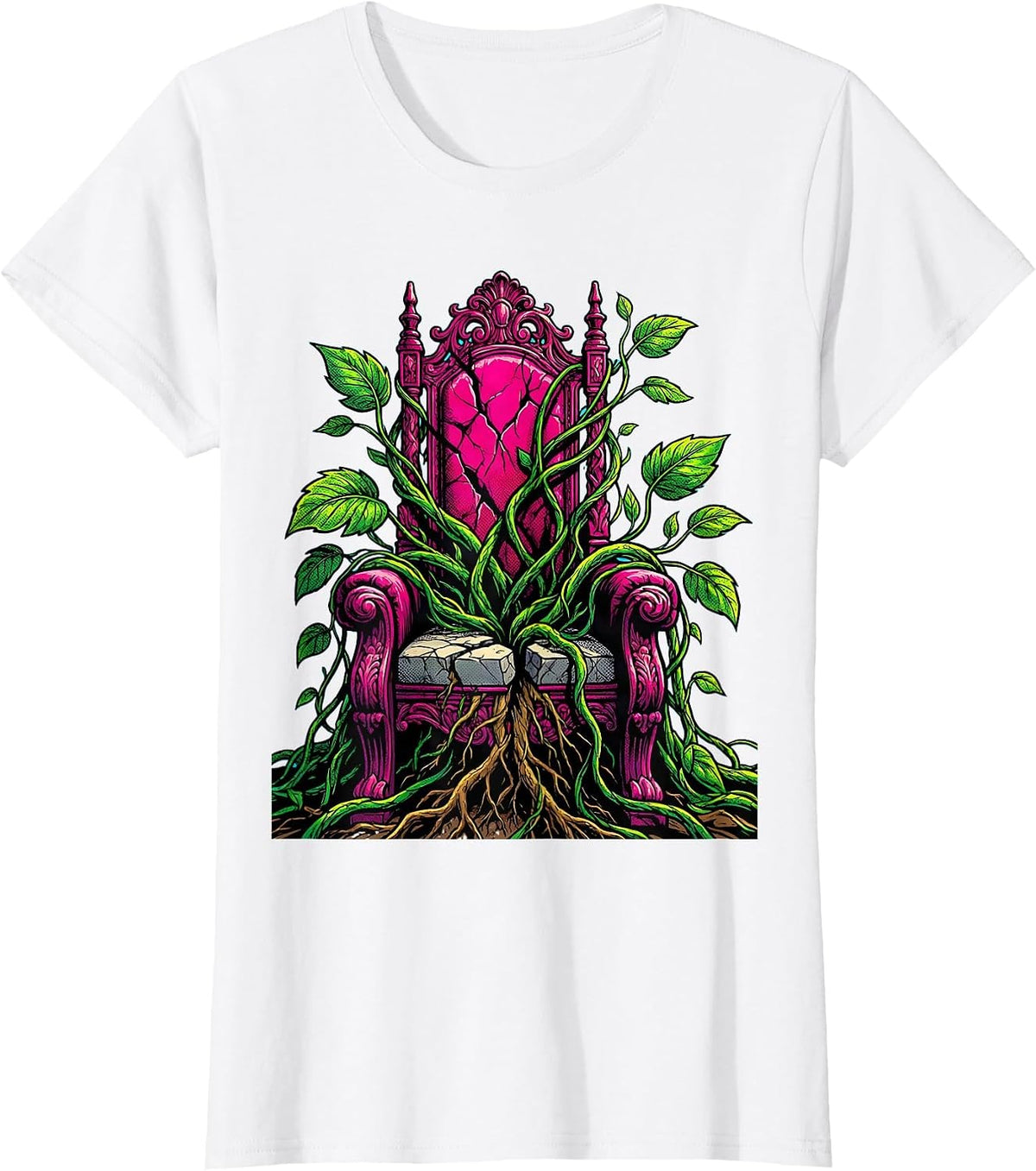 Empty Throne Overgrown Vines No Kings Design T-Shirt - White