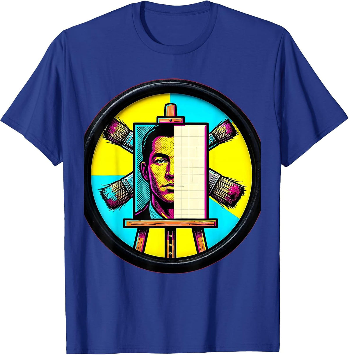 Half-Finished Portrait Canvas Painter Art Design T-Shirt - Royal Blue