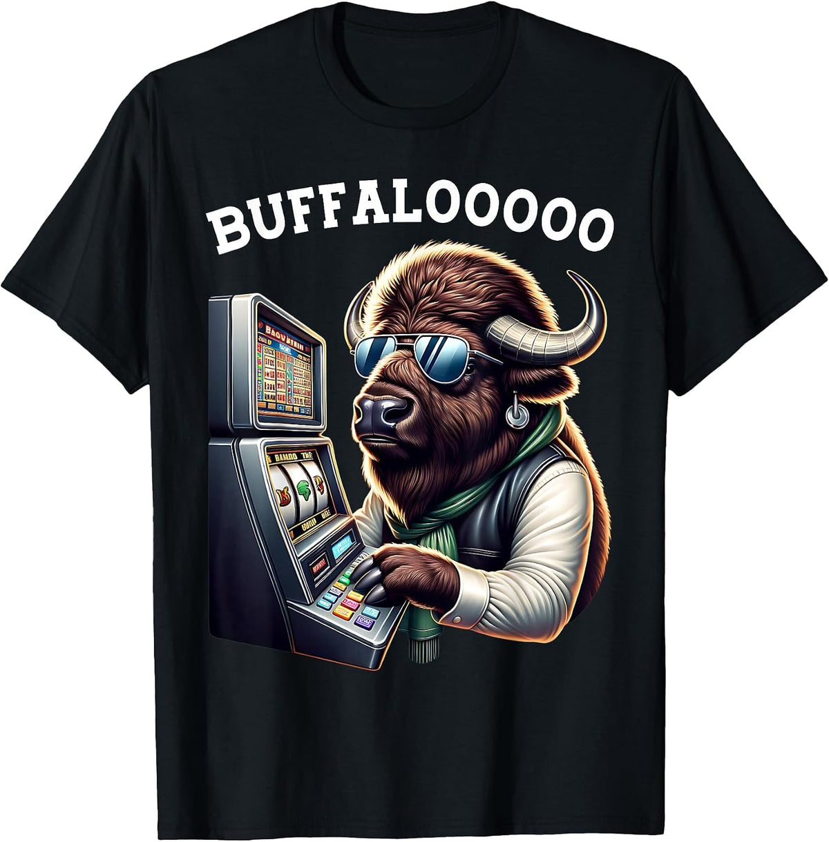 Buffalo Slot Machine Casino BUFFALOOOOO Gambling T-Shirt - Black