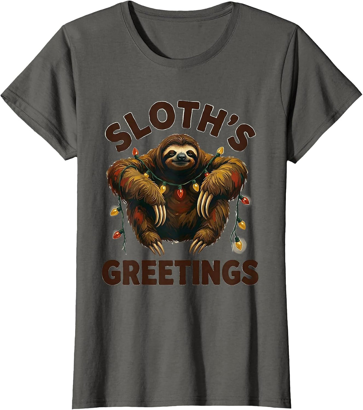 Women's Sloth's Greetings Funny Sloth Lover Christmas Pajama Gift T-Shirt - Asphalt Grey