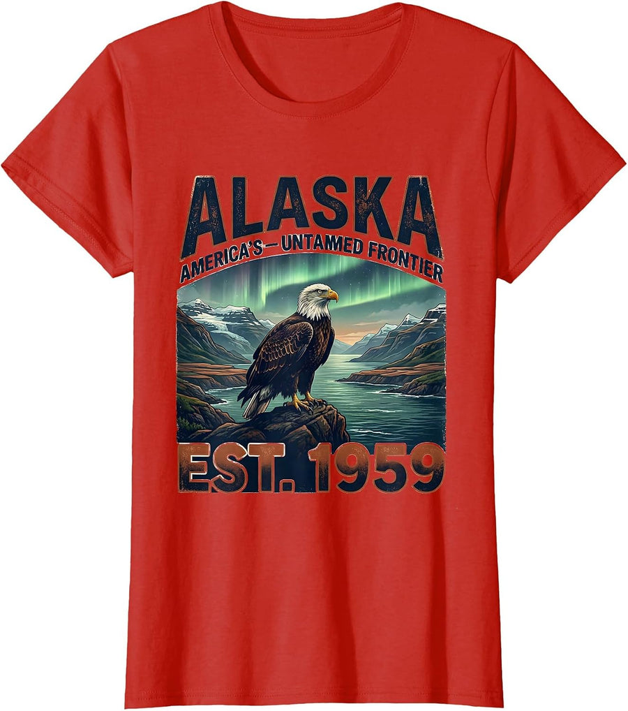 Women's Alaska America's Untamed Frontier Vintage State Pride T-Shirt - Red
