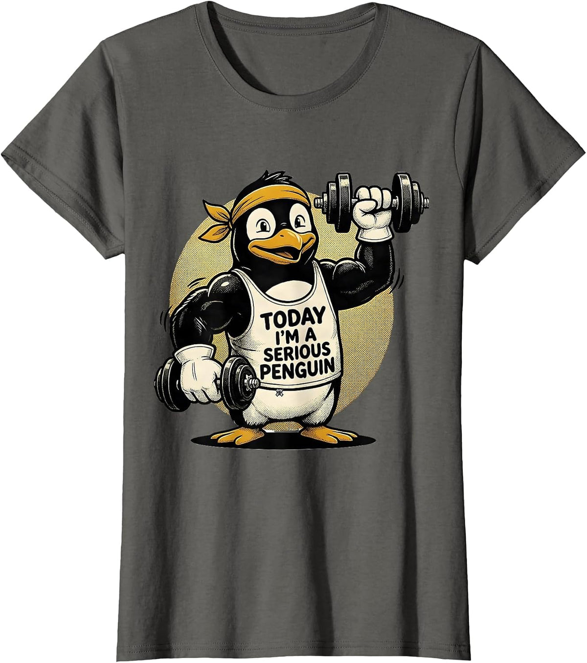 Women's Today I'm A Serious Penguin Funny Gym Workout Penguin T-Shirt - Asphalt Grey