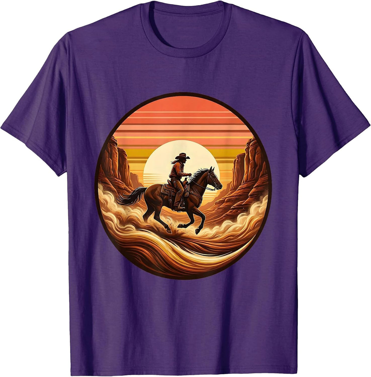 Boy Riding Horse Through Canyon Dust Graphic T-Shirt - Purple