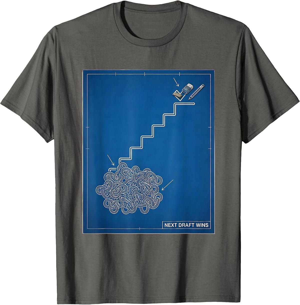 Next Draft Wins Technical Blueprint Growth Mindset Teacher T-Shirt - Asphalt Grey