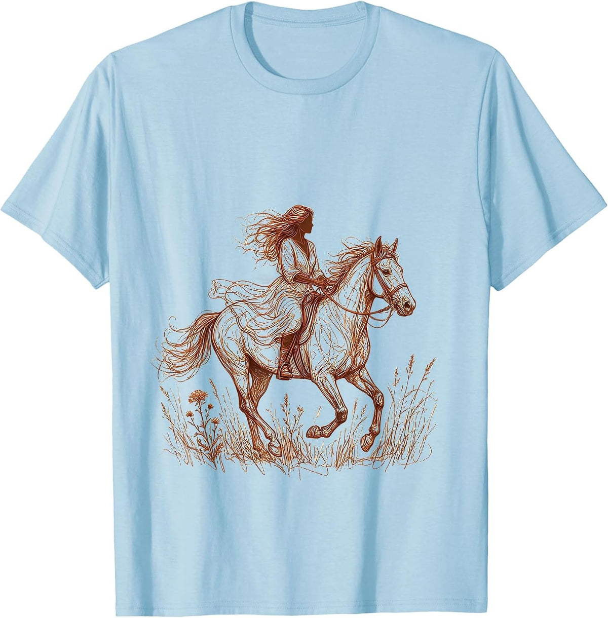 Men's Horse Rider Freedom Open Meadow Graphic Tee T-Shirt - Baby Blue
