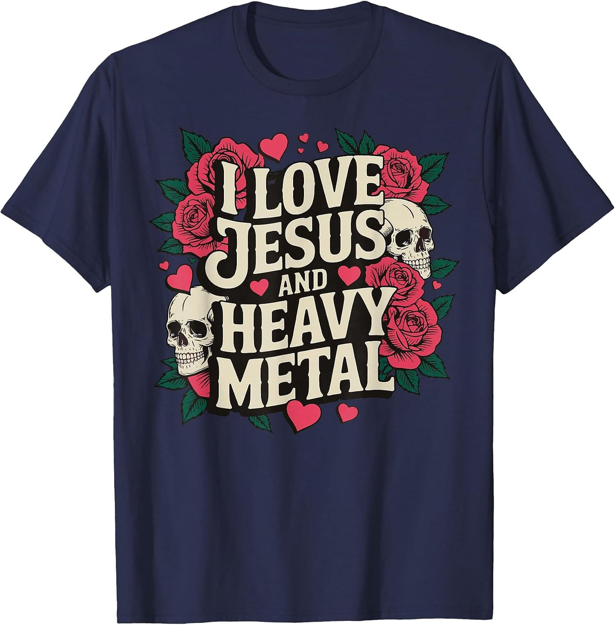 I Love Jesus and Heavy Metal T-Shirt - Navy Blue