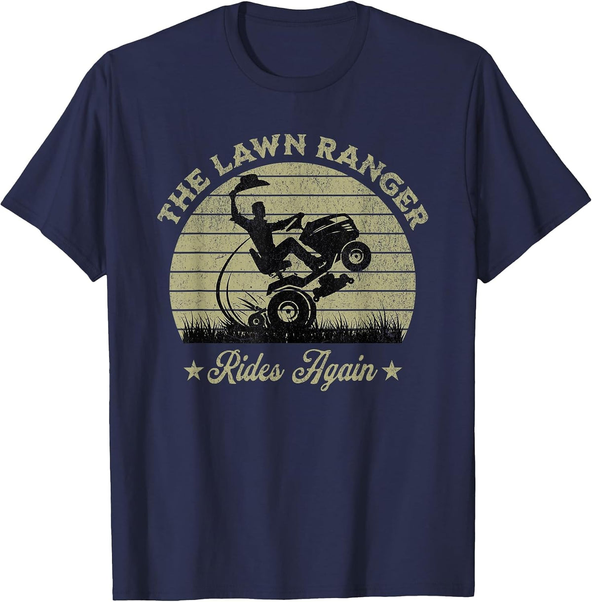 Funny The Lawn Ranger Rides Again Fathers Day Retro Mowing T-Shirt - Navy Blue