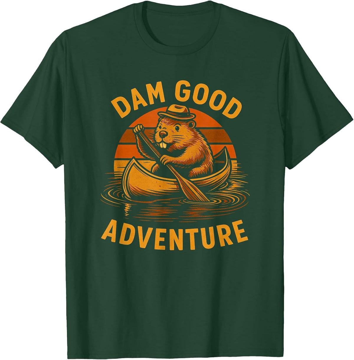 Beaver in Canoe Adventure, Funny Canoeing Outdoor T-Shirt - Dark Green