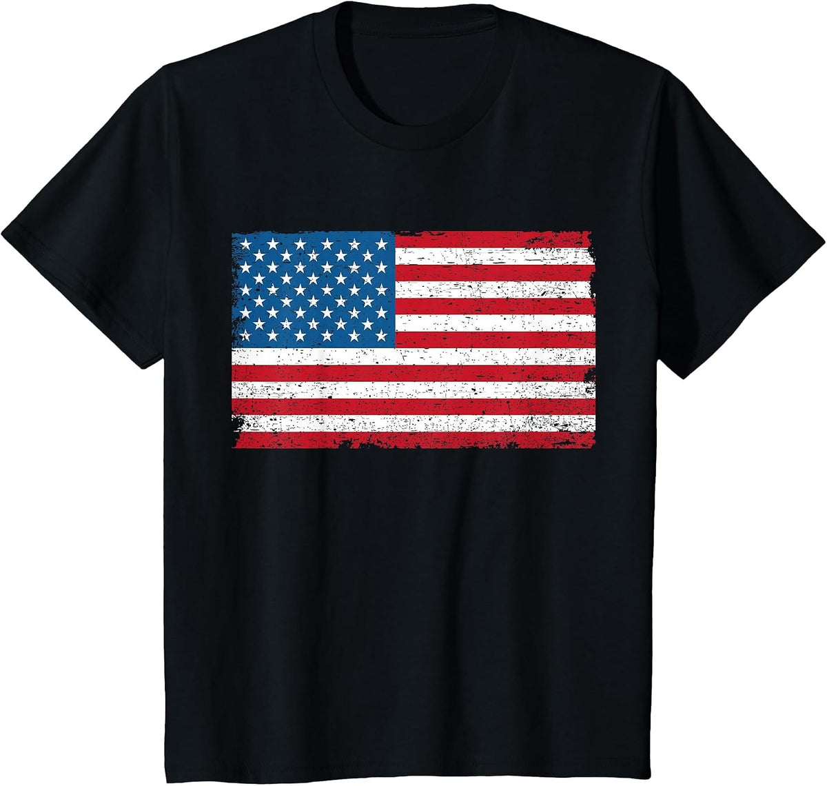 USA American Flag Distressed T-Shirt - Black