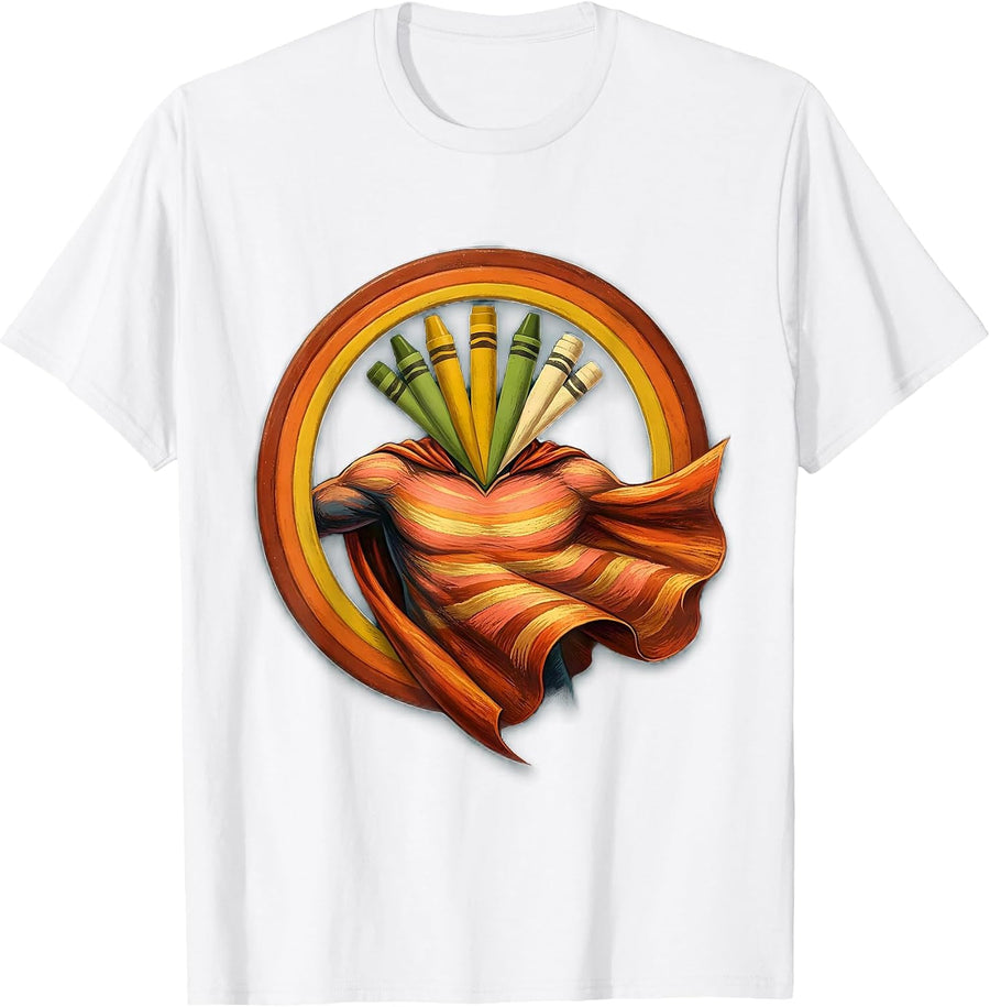 Superhero SPED Teacher Crayon Cape Illustration T-Shirt - White