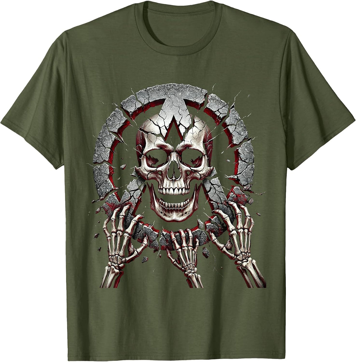 Anarchist Symbol Cracked Asphalt Punk Rock Graphic T-Shirt - Olive Green