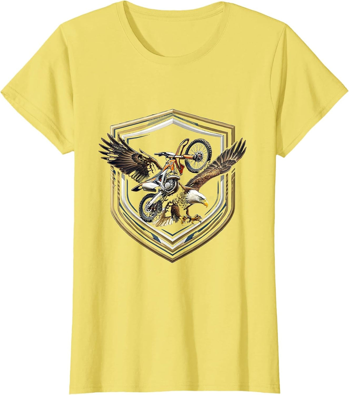 Eagle and Dirt Bike Airborne Graphic Tee T-Shirt - Lemon Yellow