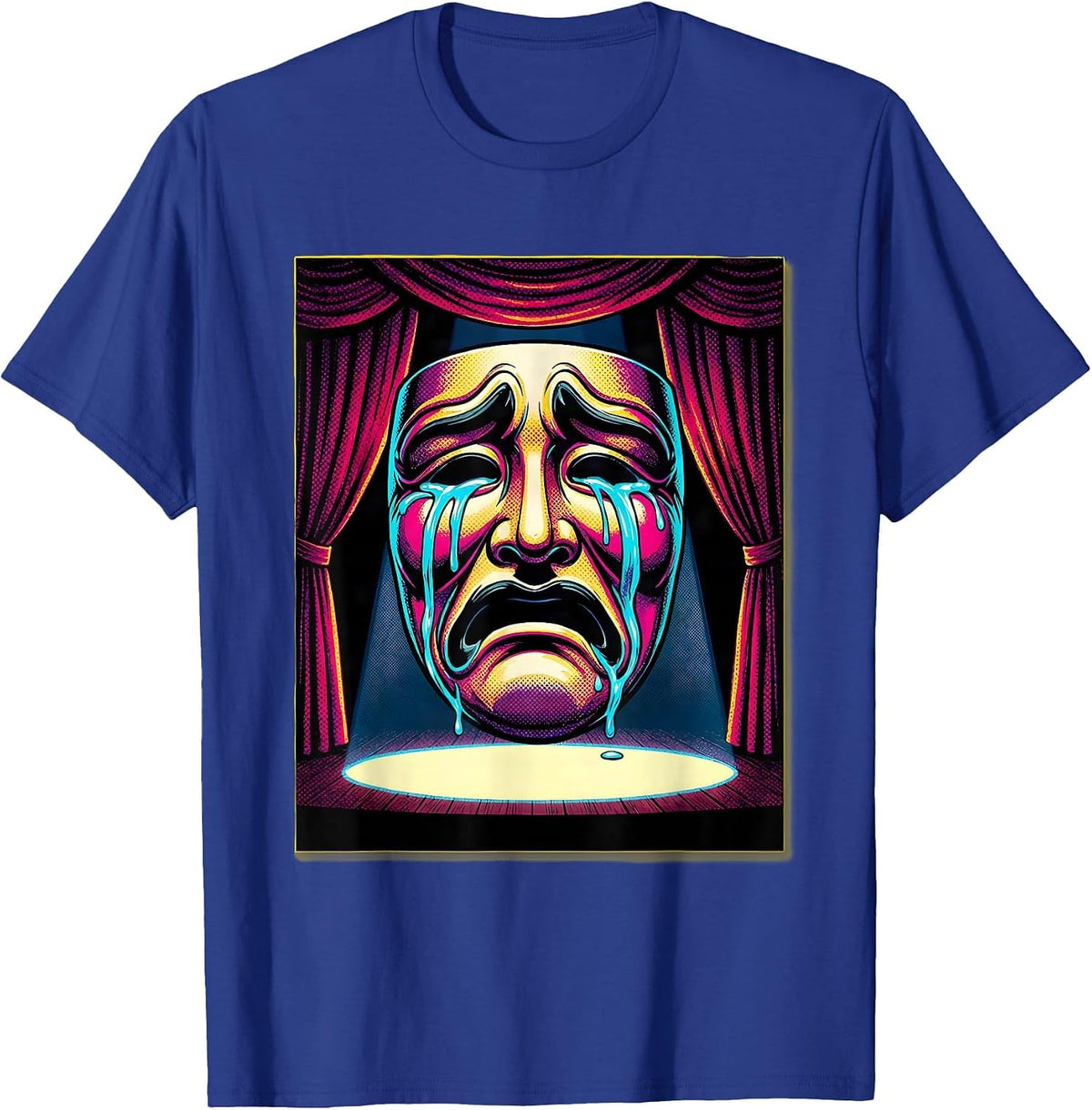 Crying Drama Mask Theater Stage Illustration T-Shirt - Royal Blue