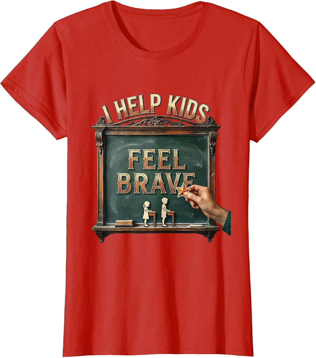 Women's I Help Kids Feel Brave Vintage Teacher Appreciation Humor T-Shirt - Red