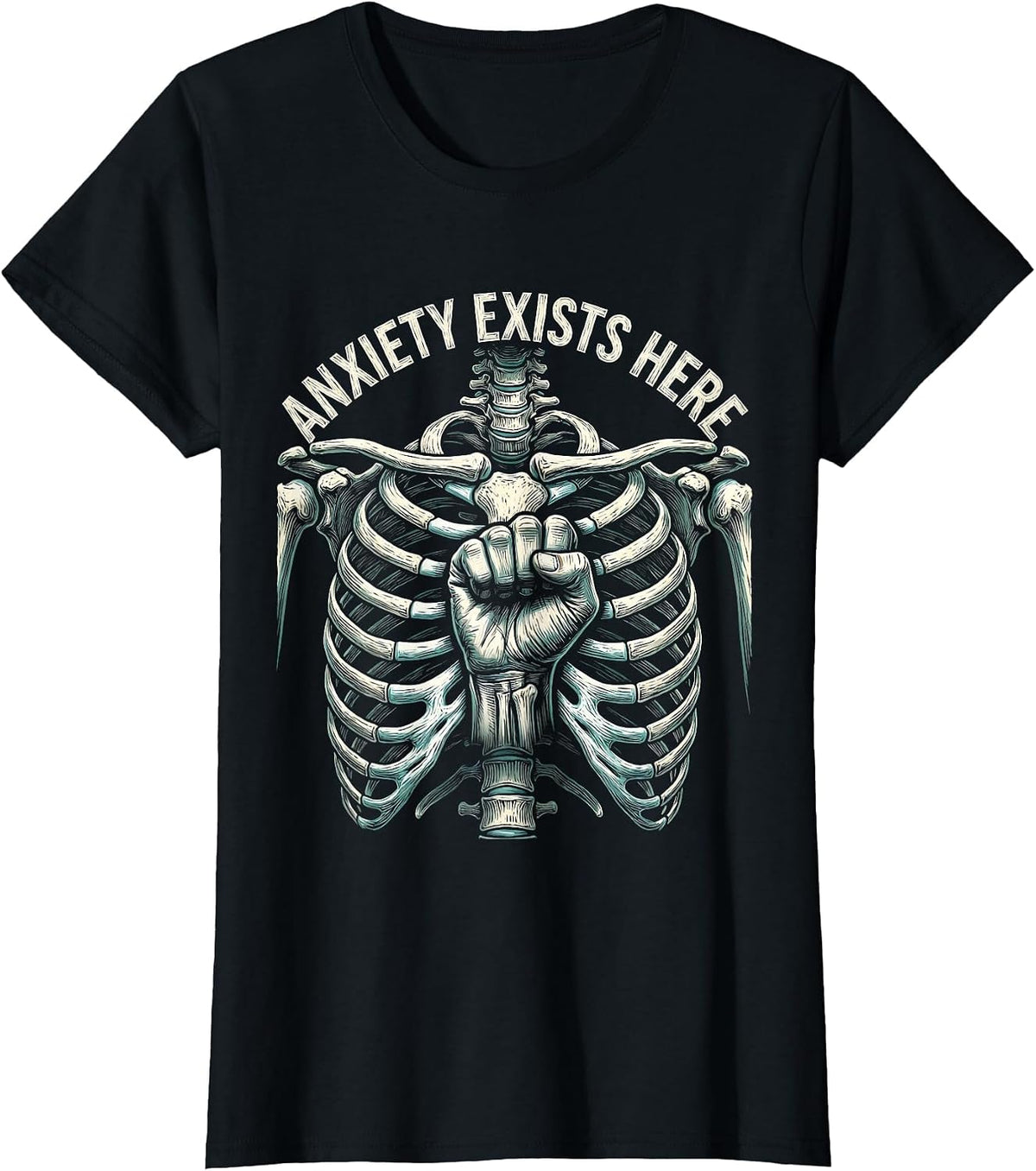 Anxiety Exists Here Mental Health Awareness Design T-Shirt - Black
