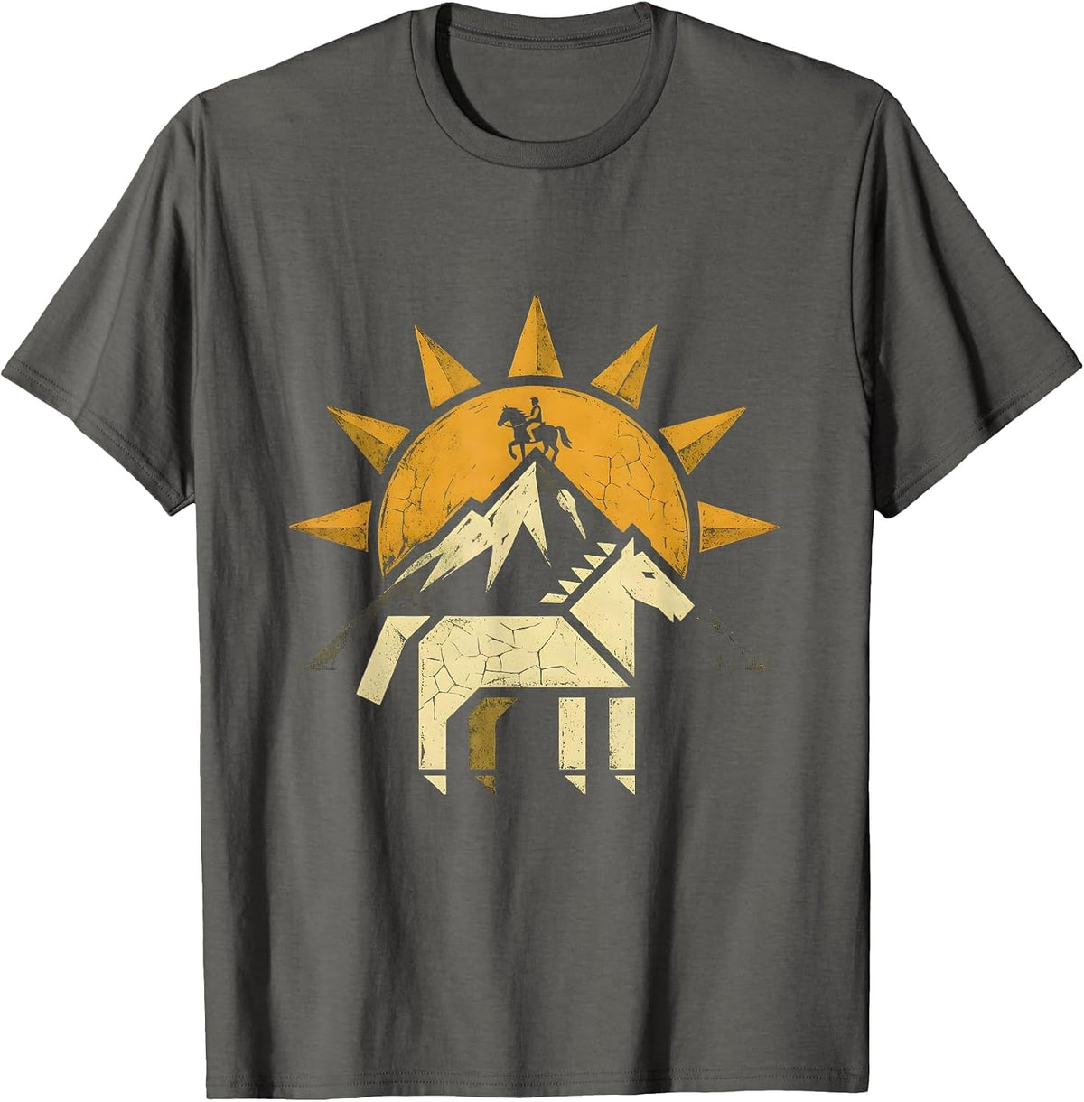 Lone Rider Sunset Horseback Freedom Design T-Shirt - Asphalt Grey