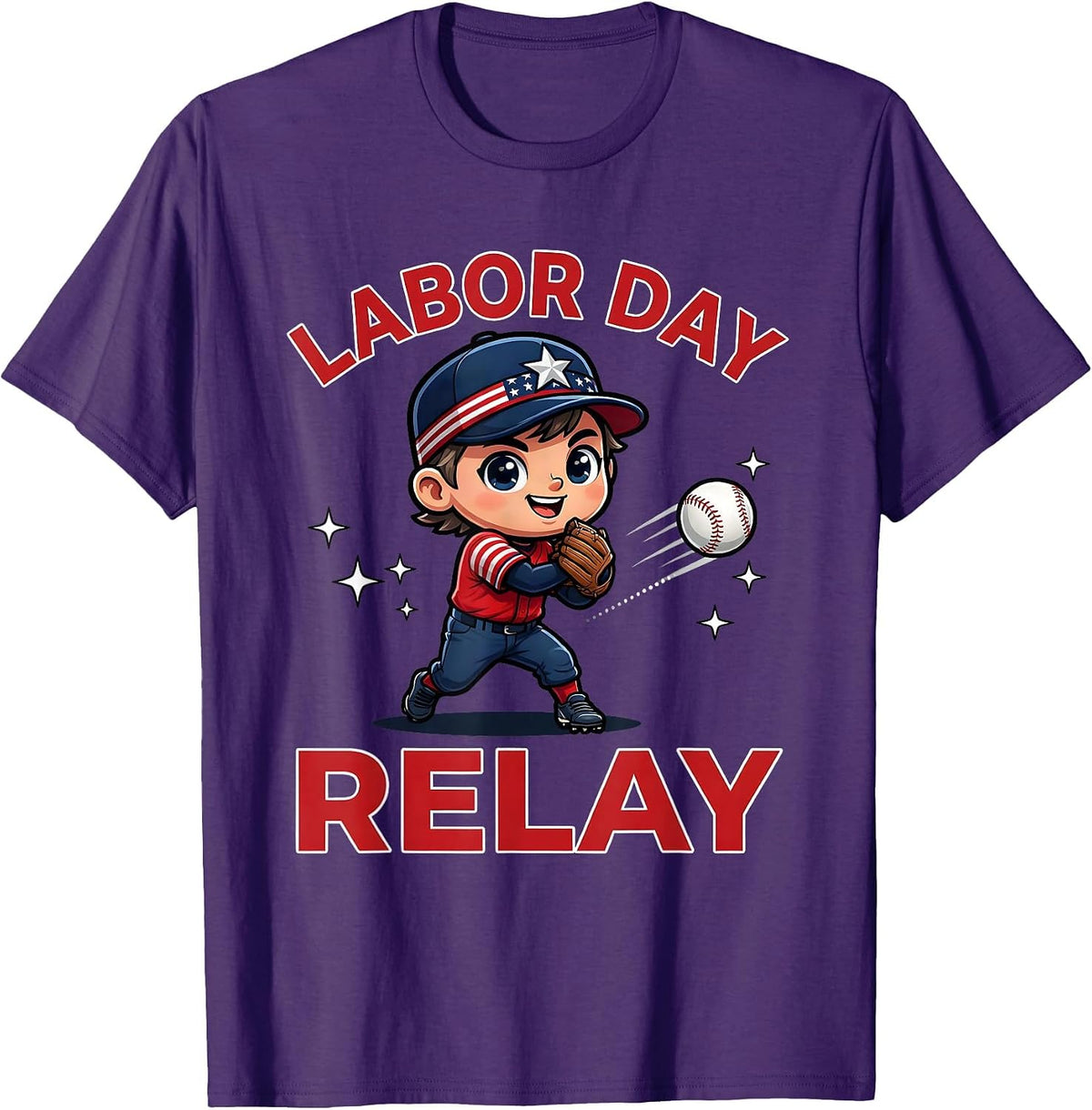 LABOR DAY RELAY Funny Baseball Player Holiday T-Shirt - Purple