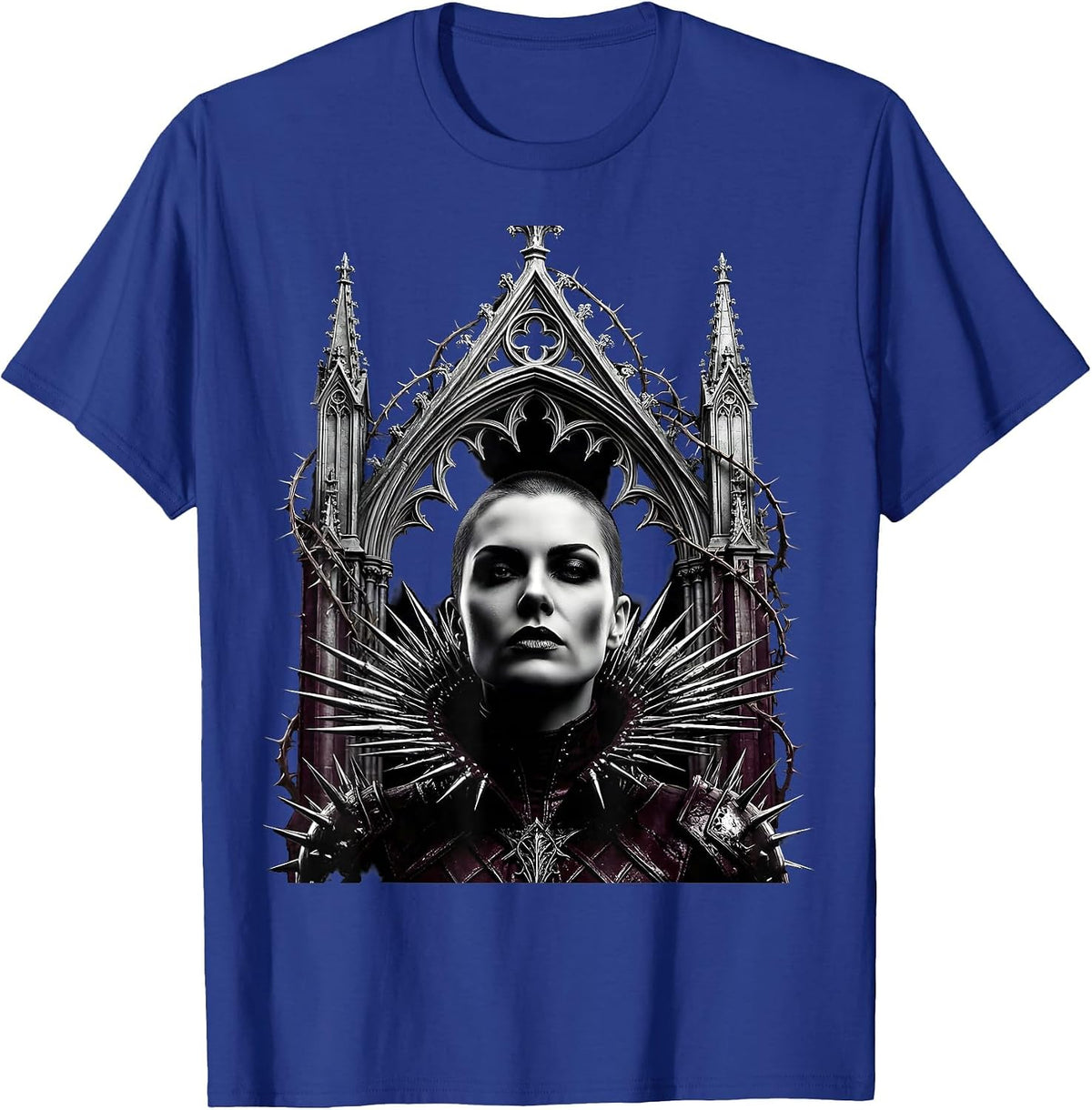 Punk Shaved Head Spiked Collar Graphic Design T-Shirt - Royal Blue