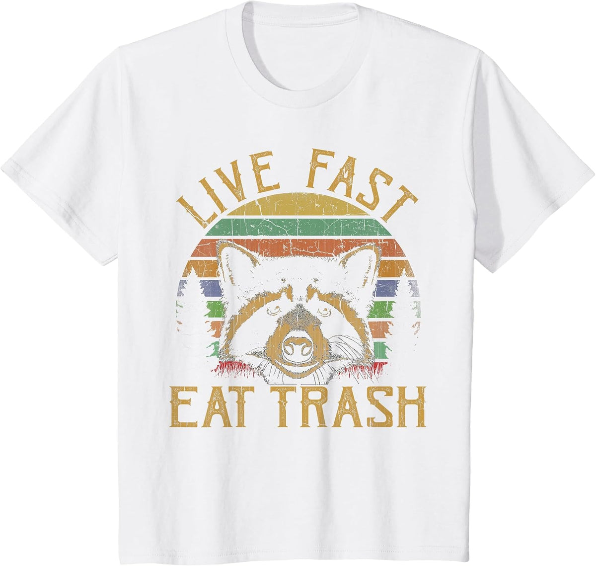 Live Fast Eat Trash Raccoon Retro Vintage Trash Pandas T-Shirt - White