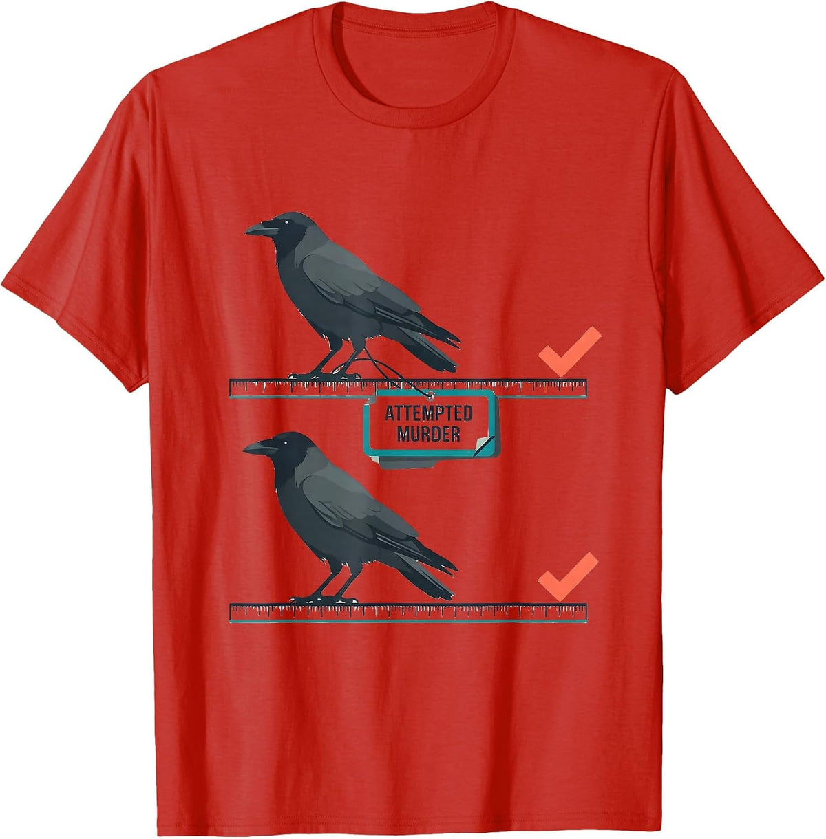 Men's Attempted Murder Flat Vector Crow Pun Dark Humor T-Shirt - Red