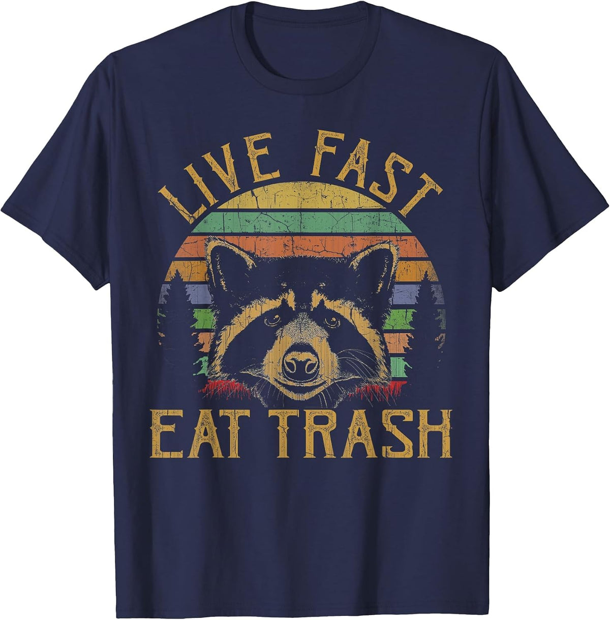 Live Fast Eat Trash Raccoon Retro Vintage Trash Pandas T-Shirt - Navy Blue