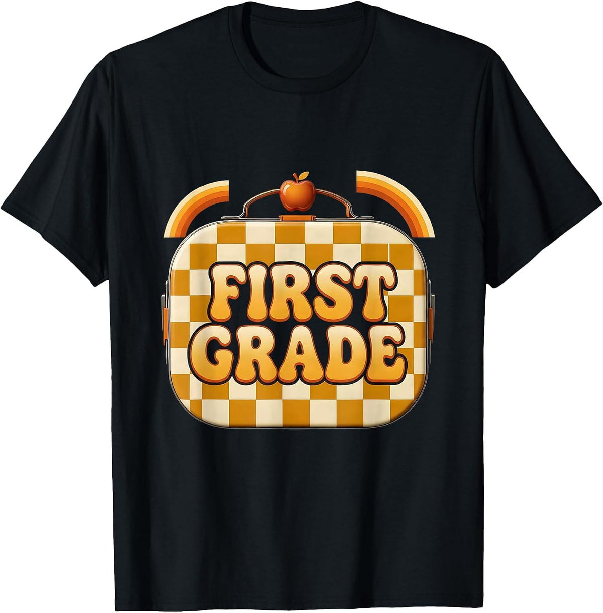 Men's First Grade Retro Checkered Girl Teacher Back To School T-Shirt - Black