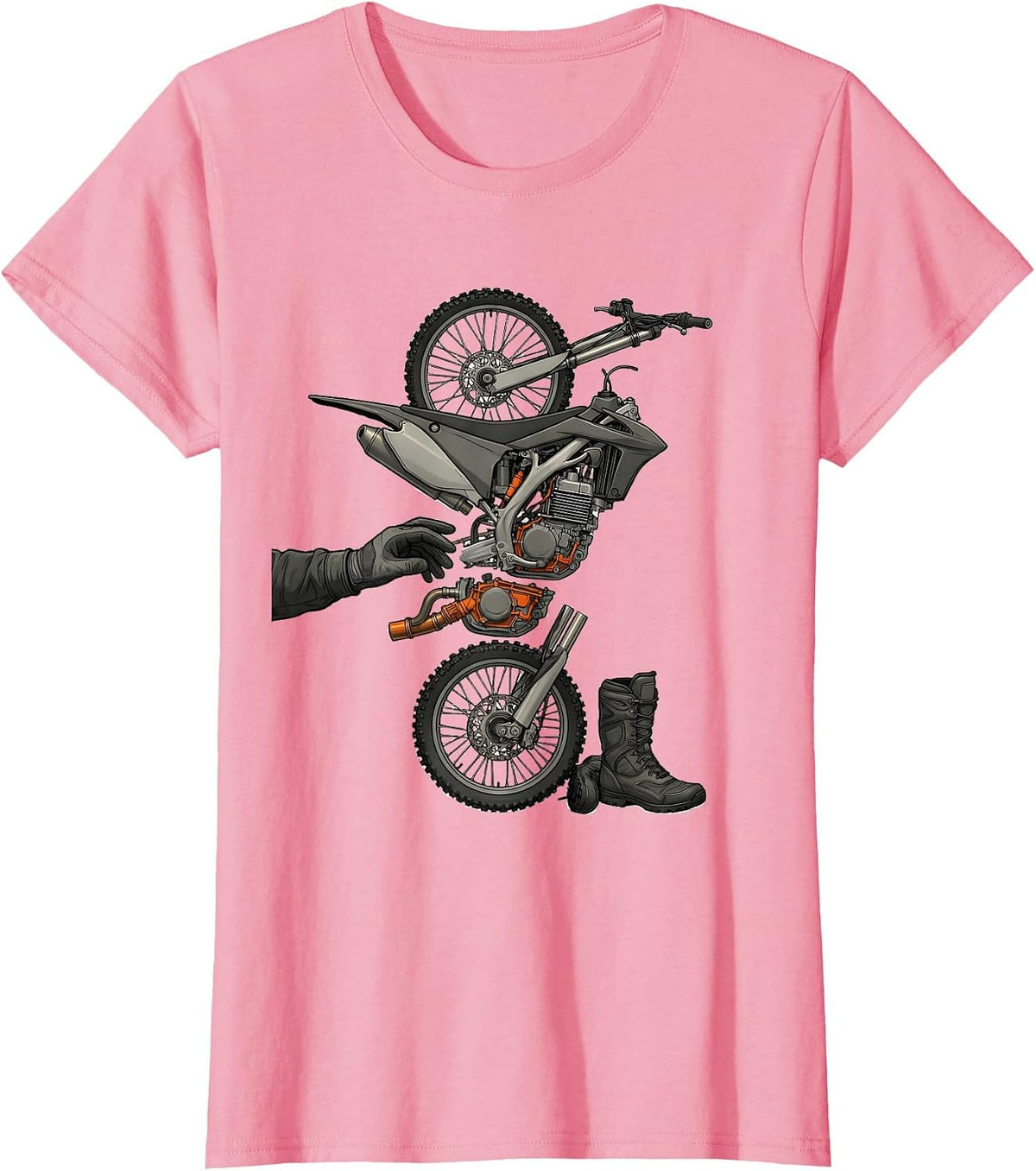 Women's Dirt Bike Parts Exploded View Technical Biker Gift T-Shirt - Pink