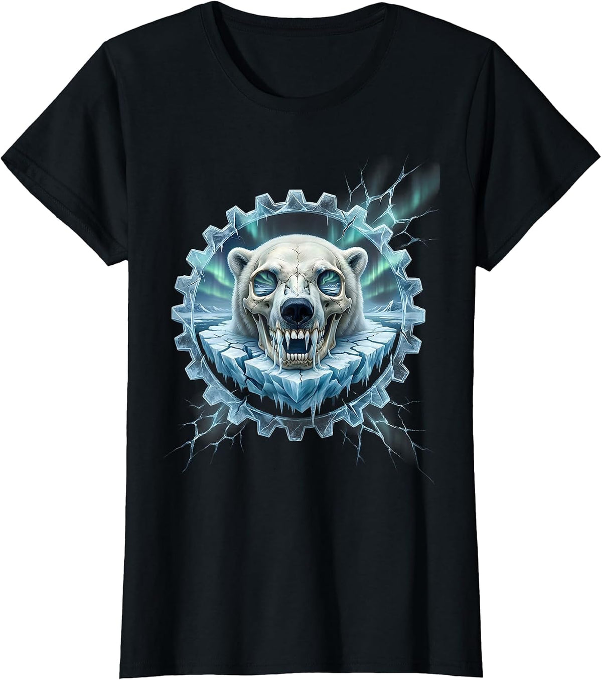 Polar Bear Skull Icicle Teeth Ice Art Design T-Shirt - Black