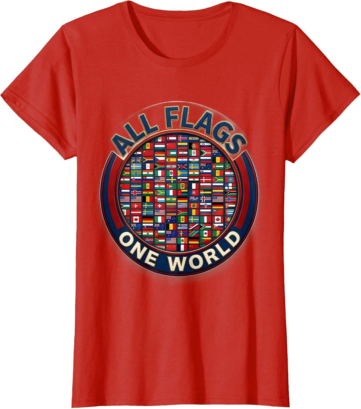 All Flags One World Travel Geography Enthusiast T-Shirt - Red