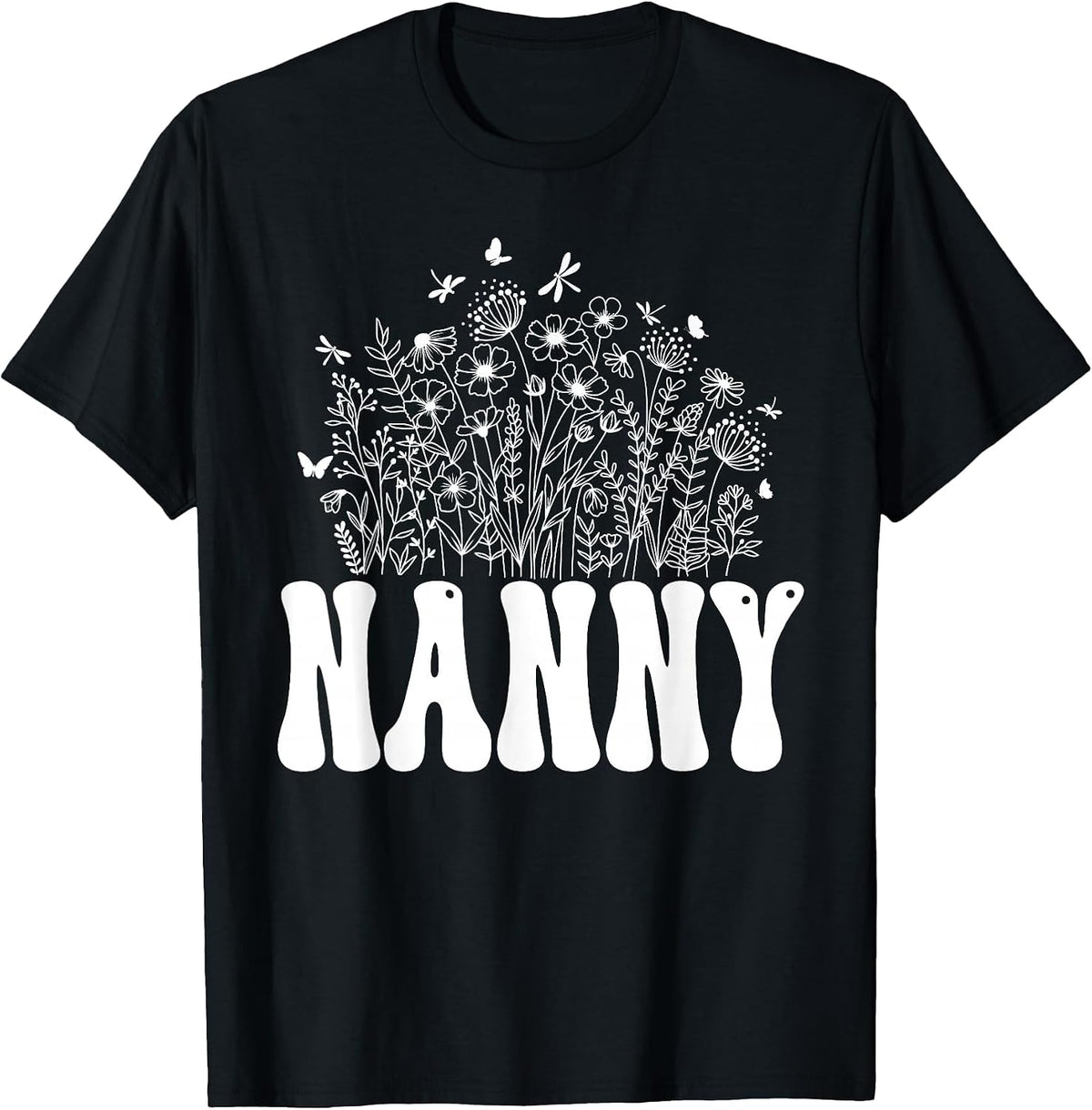 Floral Nanny Tee Wildflower Graphic T-Shirt - Black