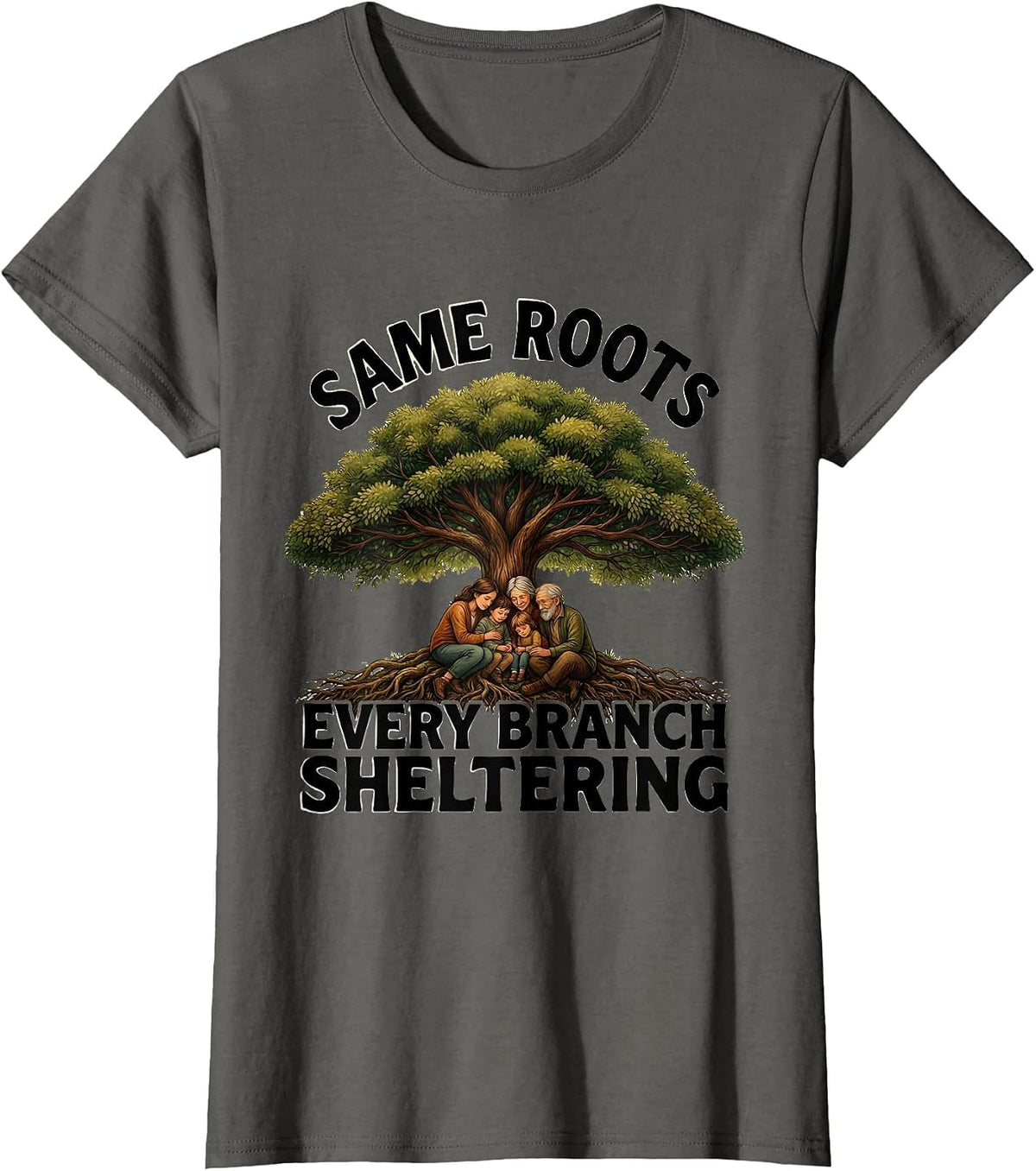 Women's Same Roots Every Branch Sheltering Family Reunion Matching T-Shirt - Asphalt Grey