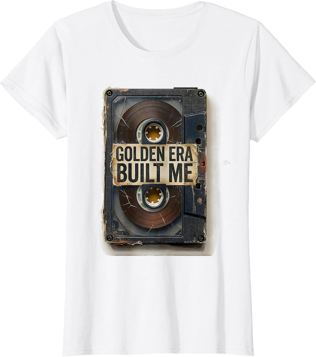 Golden Era Built Me Distressed Old School Hip Hop Cassette T-Shirt - White
