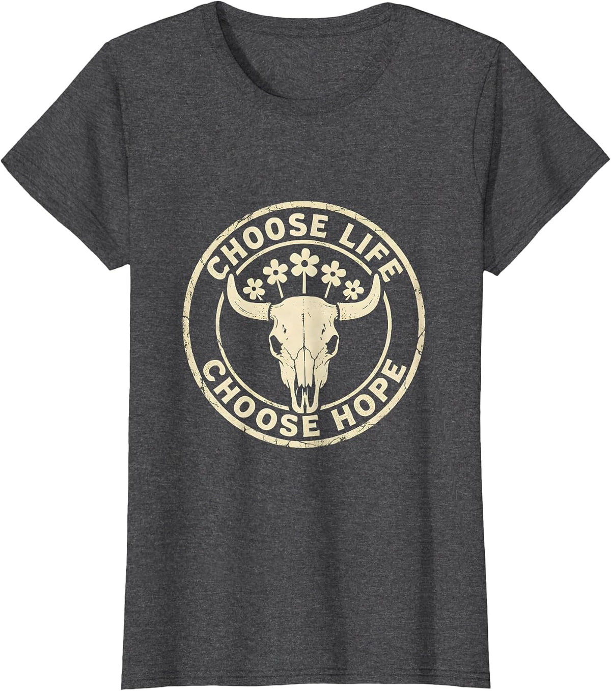 Women's Choose Life Choose Hope Suicide Prevention Design T-Shirt - Dark Heather Grey