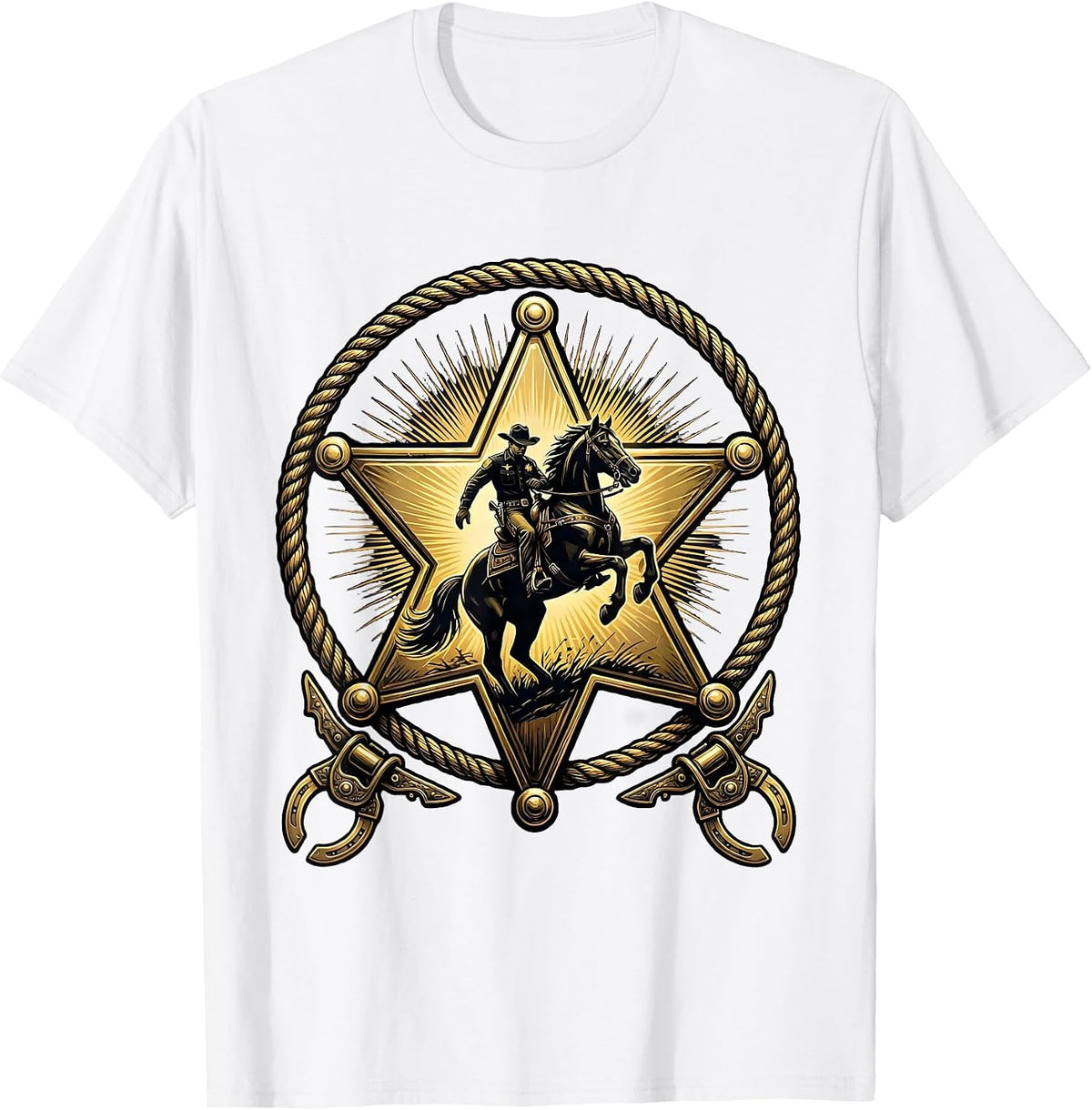 Men's Lone Sheriff Riding Horse at Sunset Western T-Shirt - White